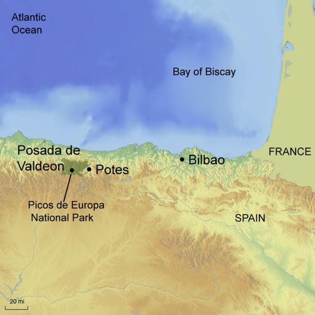 Ramble Worldwide Map Graphic of Picos De Europa and surrounding area, Spain