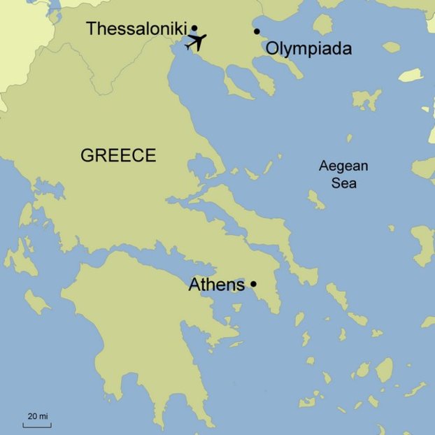 Ramble Worldwide map graphic of Greece and surrounding area for walking holiday Olympiada
