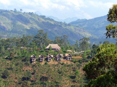 Huts in mountain hills of Sri Lanka, Asia