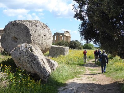 Walking past collapsed columns, Selinunte, Sicily