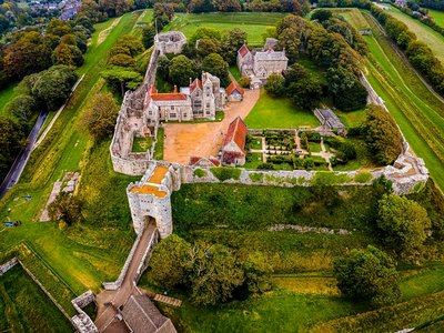 Aerial Panoramic View of Carisbrooke Castle in the Isle of Wight