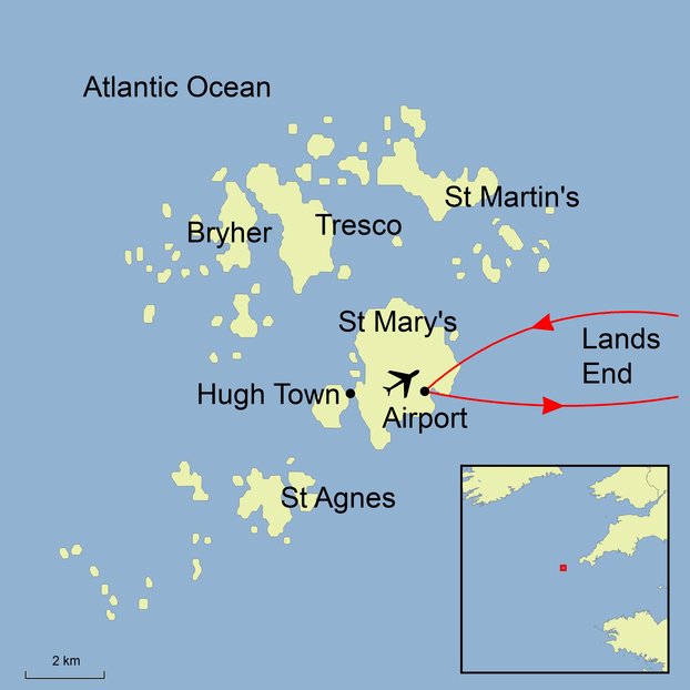 Map graphic of Ramble Worldwide walking holiday The Isles of Scilly and surrounding area