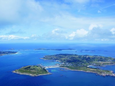 Aerial view of St Mary's and surrounding islands, Isles of Scilly, England
