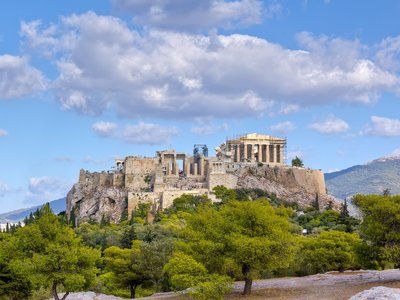 Acropolis viewed from far distance, Athens, Greece