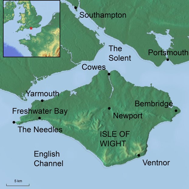 Ramble Worldwide map graphic of The Isle of Wight and surrounding area for walking holiday The Isle of Wight