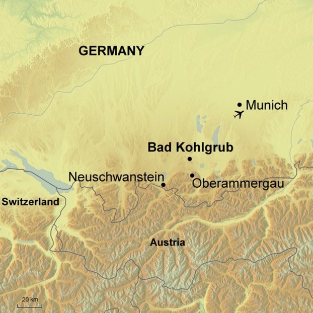 Ramble Worldwide map graphic of Germany and surrounding area for walking holiday Summer Time in Bavaria
