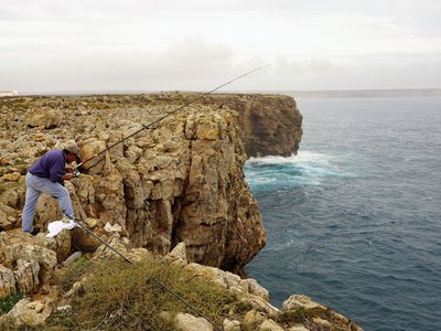 Fisherman on coastal rocks, Sagres, Portugal