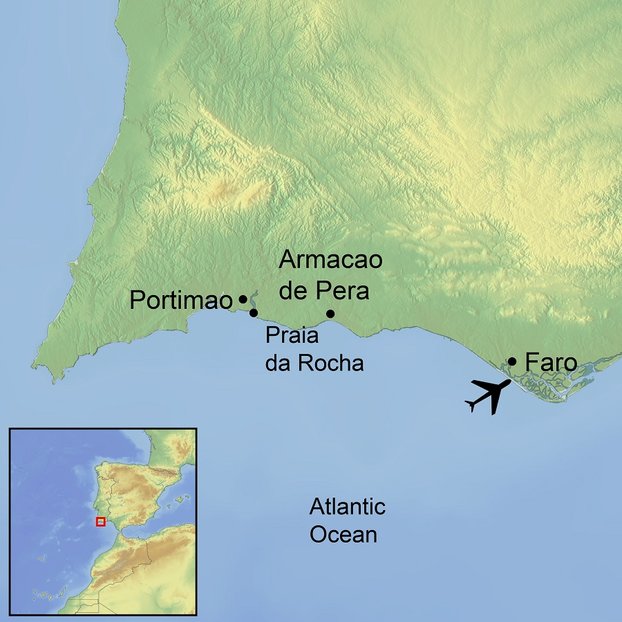 Graphic of map of Portugal and surrounding area for Ramble Worldwide tour Delights of the Western Algarve