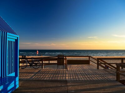 Beach view from wooden decking in Monte Gordo, Portugal