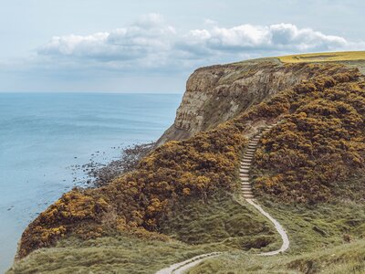 Coastal view of the Cleveland Way path in North Yorkshire