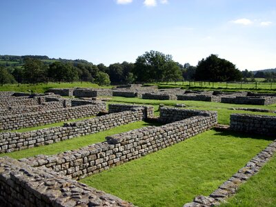 Chesters roman cavalry stone fort for roman soldiers in AD 124, Hadrian's Wall Ruins in Northern England on the border of Scotland