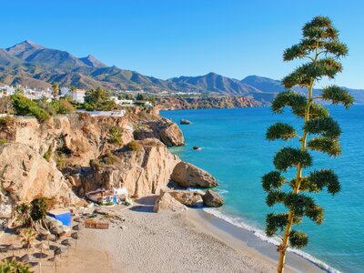 View from Balcon de Europa of Costa del Sol coast, Nerja, Spain