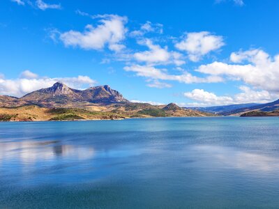 Guadalete river forming the reservoir of Zahara el Gastor, Cadiz, Andalucia, Spain