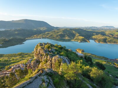 Aerial view of Zahara-El Gastor Reservoir, Zahara Sierra, Spain