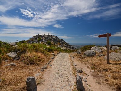 Foia viewpoint with people standing on top taking in view of Monchique, Algarve, Portugal