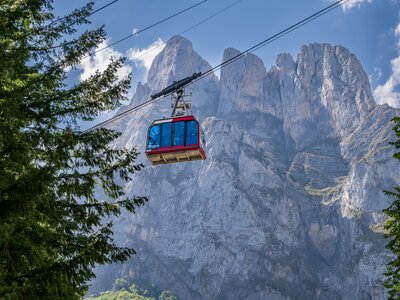 Fuente De cable car ascending with mountains in background, Picos De Europa, Spain