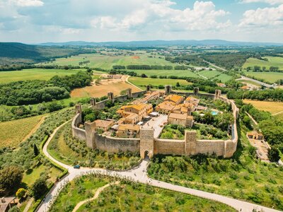 Aerial view of Monteriggioni, Tuscany, Italy