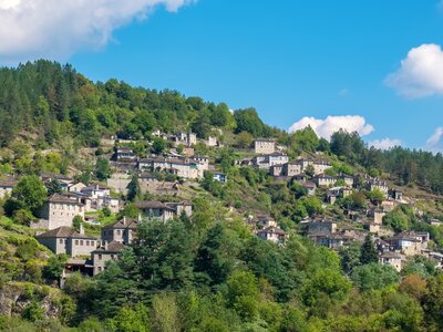 View of Kipi (Kipoi) one of stone villages of Zagoria on mountainside, Epirus, Greece