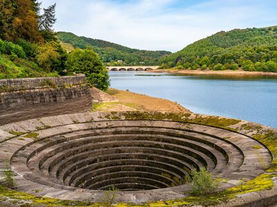 Plughole on Ladybower Reservoir in the Upper Derwent Valley in Derbyshire, Peak Distrct, UK