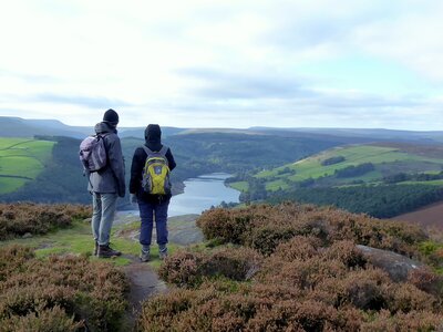 two people overlooking Ladybower Reservoir in the Peak District National Park