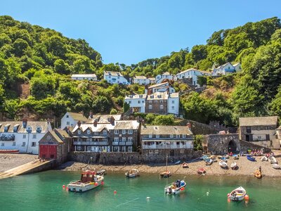 Clovelly charming fishing village on the Atlantic Ocean coast, Devon, England