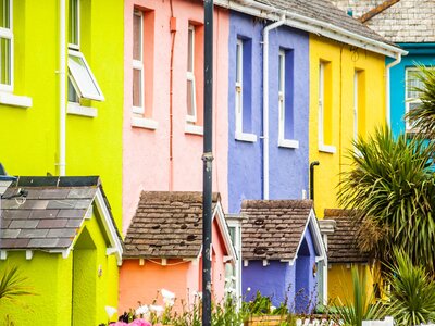 Colourful houses in Westward Ho! in Devon