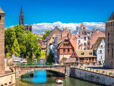 Strasbourg scenic river canal and architecture view, Alsace region of France