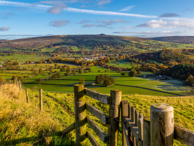View of stunning countryside landscape of Hope in the Hope Valley, Derbyshire, Peak District National Park, England, United Kingdom