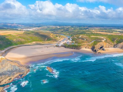 Aerial view of Praia de Odeceixe in Portugal