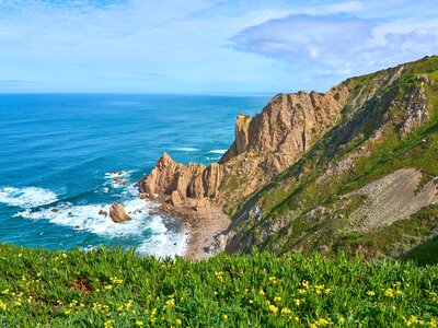 Landscape at the rocky coastline of the Atlantic Ocean near Porto Covo, Portugal, Europe
