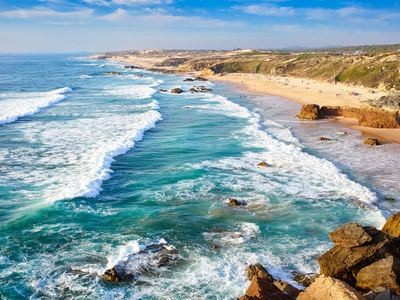 Amazing cliff rocks on the west coast of Portugal in Alentejo region