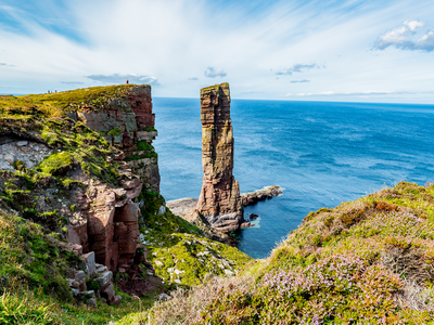 Cliffs at The Old Man of Hoy sea stack on Hoy, part of the Orkney archipelago, Scotland