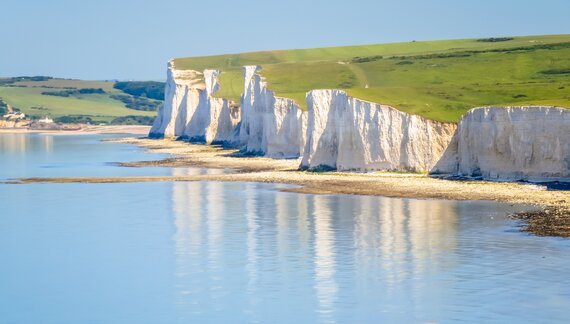 White chalk cliffs, Seven Sisters National Park. Eastbourne, East Sussex, England