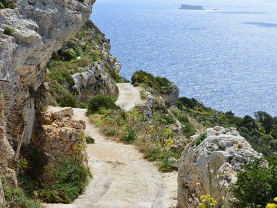 A narrow cliff path on the Dingli cliffs in Malta