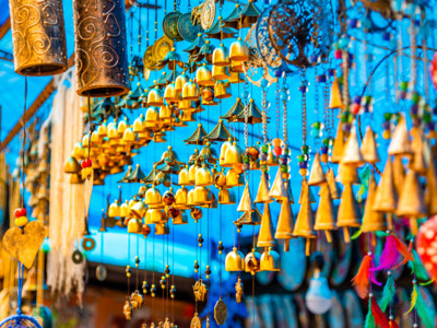 Traditional Tibetan handicraft wind chimes and dream catchers, Mcleod Ganj, Dharamshala, India