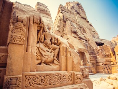 Rock cut temple architecture elements in masrur, Himachal Pardesh, India