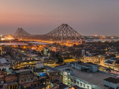 Hooghly Bridge at twilight, Kolkata city in India