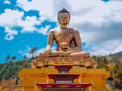 Gigantic Shakyamuni Buddha statue Great Buddha Dordenma in the mountains of Bhutan, South Asia, in the Eastern Himalayas