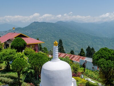 White stupa in Zang Dhok Palri Phodang, a Buddhist monastery in Kalimpong in West Bengal, India