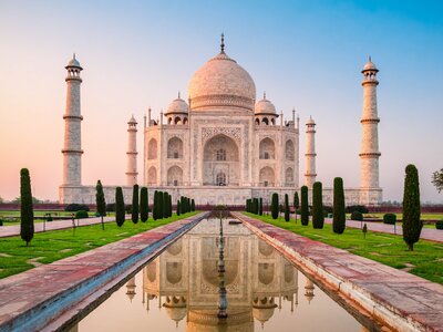 Taj Mahal on the bank of the Yamuna river in Agra city, Uttar Pradesh state, India