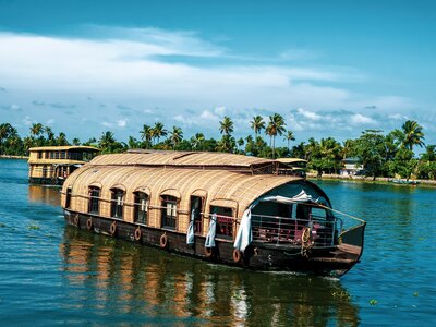 Houseboats on Vembanad Lake in Alappuzha, Kerala, India