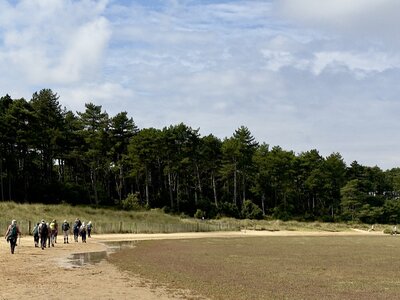 Ramble Worldwide walking group following trail on Norfolk coast