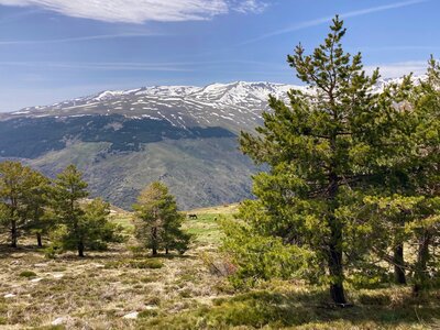 Hiking trail to Mulhacen peak in the spring in Sierra Nevada National Park, Spain