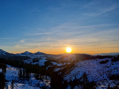 St zyprian in the dolomites sunset over snowy landscape, Italy