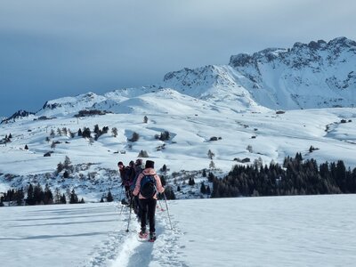 Snowshoeing in St zyprian in the dolomites, Italy