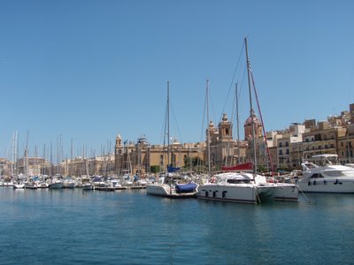 Yachts and boats docked up in Grand Harbour, Valletta, Malta