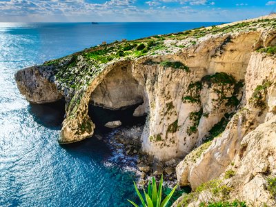 Blue Grotto sea caverns, natural landmarks of the island, south east coast of Malta, Europe