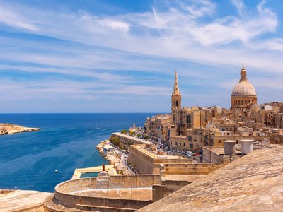 Valletta, Capital city of Malta with blue sea in background